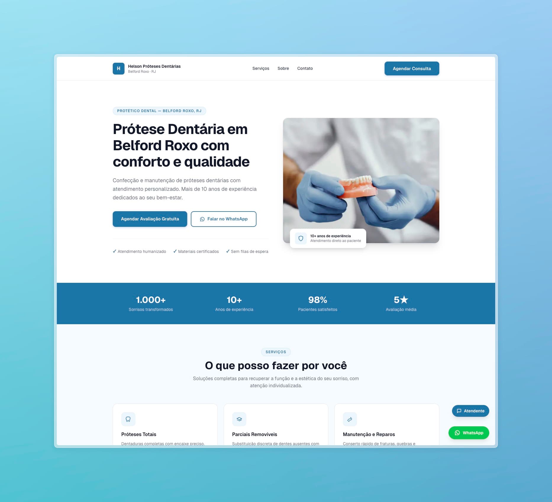 HELSON PRÓTESES DENTÁRIAS — FRONTEND · INSTITUCIONAL